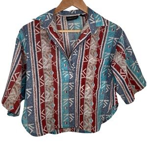 Sophistication by Lady Manhattan cropped Colorful Geometric  Shirt SMALL 059